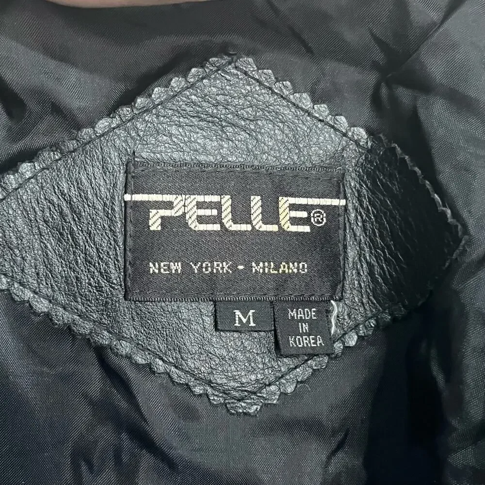 Pelle New York Milano Leather Trench Coat Black‎ Jacket Size Medium